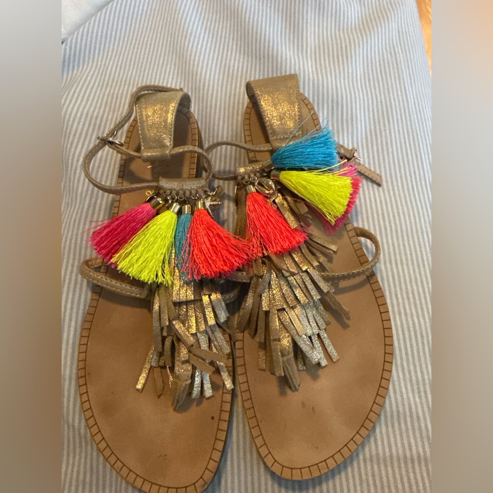 Lilly Pulitzer Gold Gladiator Sandals with Neon Tassels